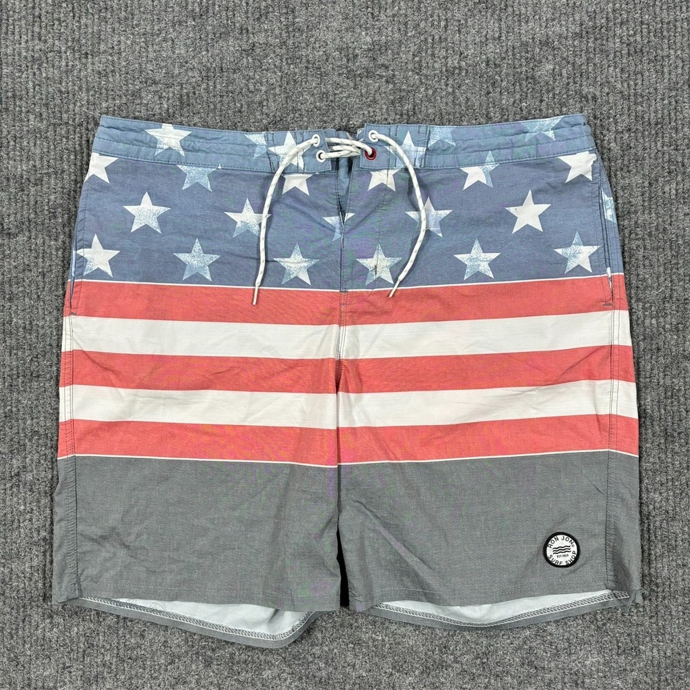 Ron Jon Surf Shop Board Shorts Mens 38 American Flag USA Patriotic Swim Trunks